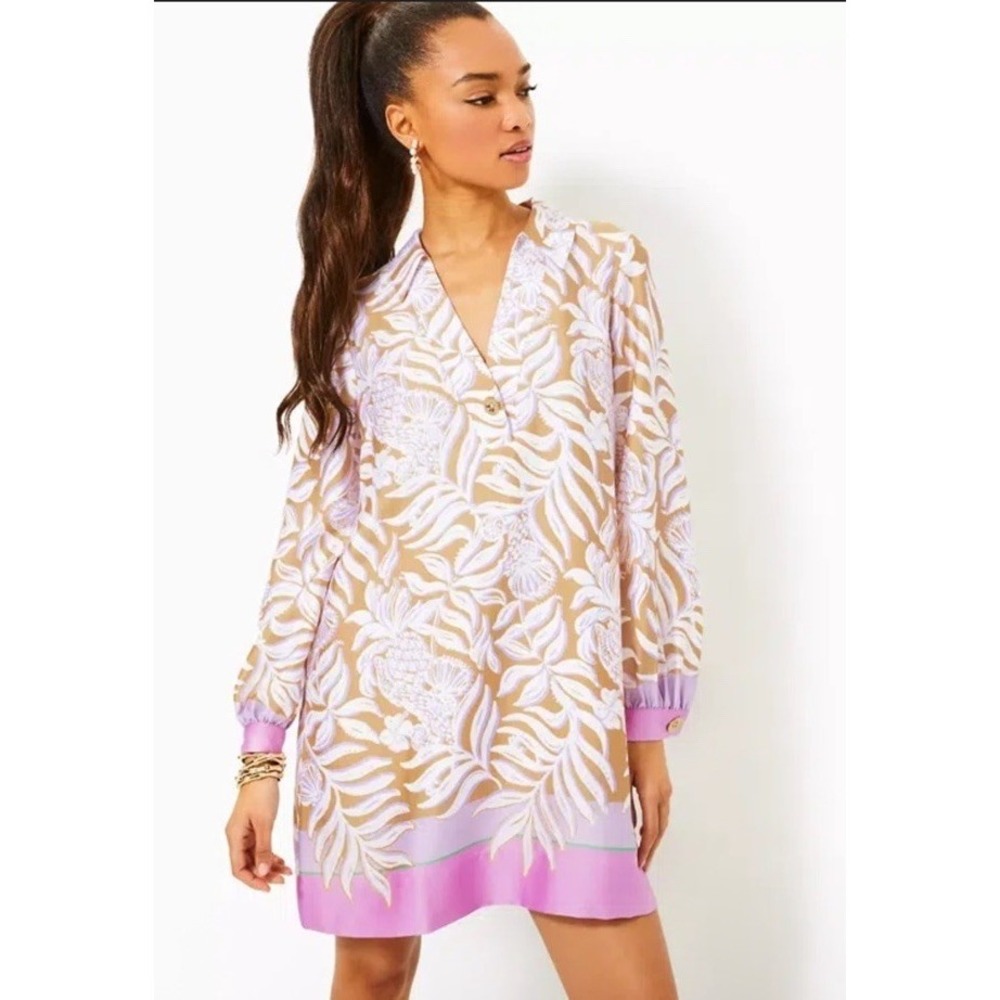 Lilly Pulitzer Beige and Lavender Long Sleeve Shift Dress